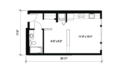 Stack House Apartments in Seattle, Washington Open 1x1 Floor Plan